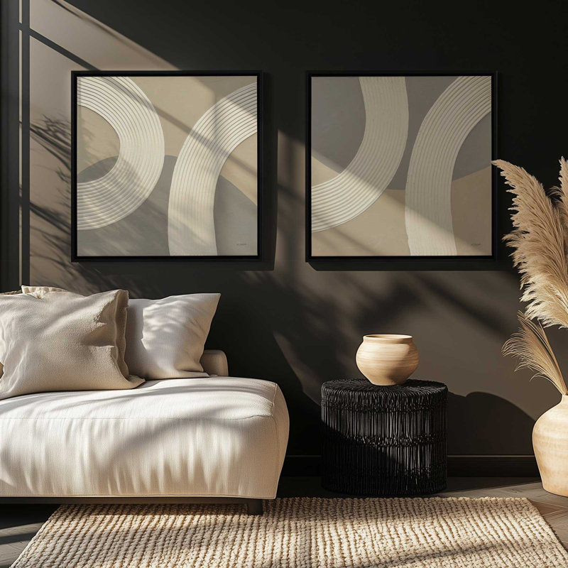 Rhyth in Neutral Shades, ensemble de 2 impressions dans un cadre, Cadre flottant or poli, H 25,5 po x l 51 po x P 1,75 po