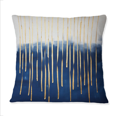 Azure Tapestry Of Time Abstract Gold And Blue - Abstract Painting Printed Throw Pillow