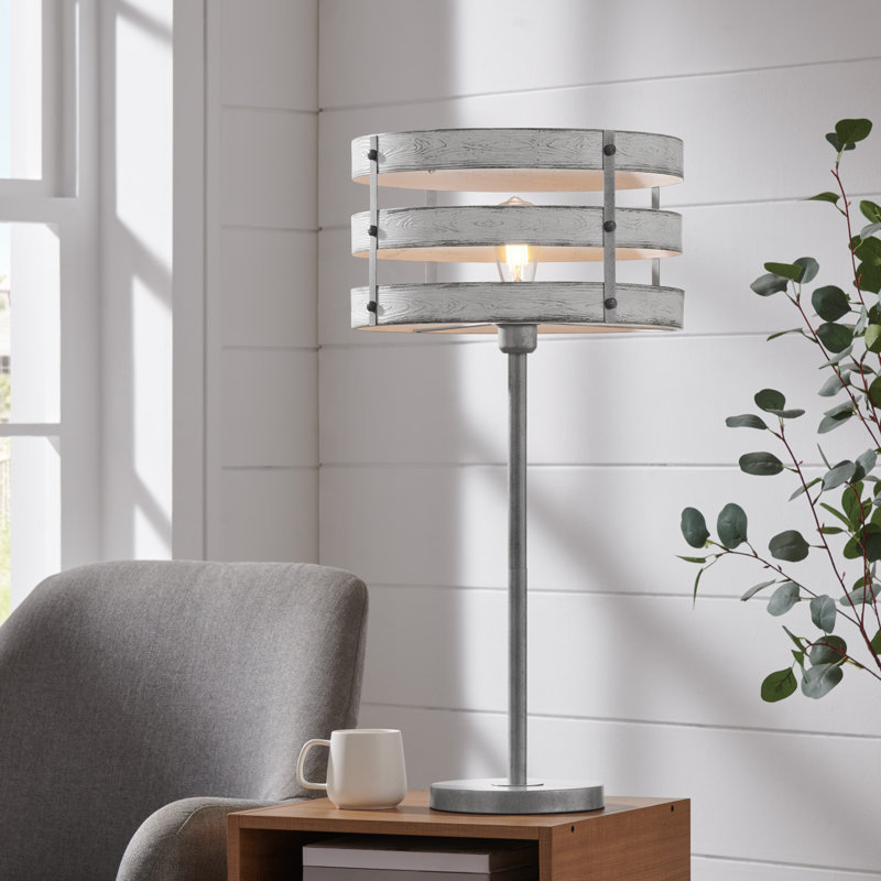 Lampe de table en métal Meaux, Argent, Blanc antique