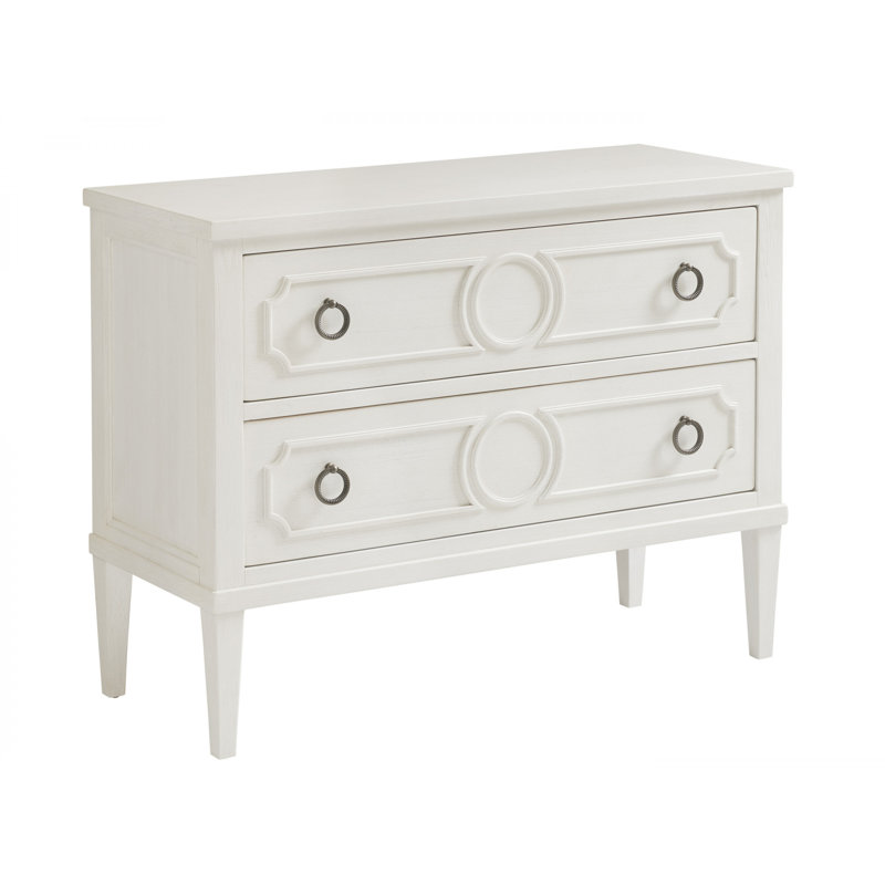 Shell White Coastal Mahogany Bachelors Chest with Textural Accents