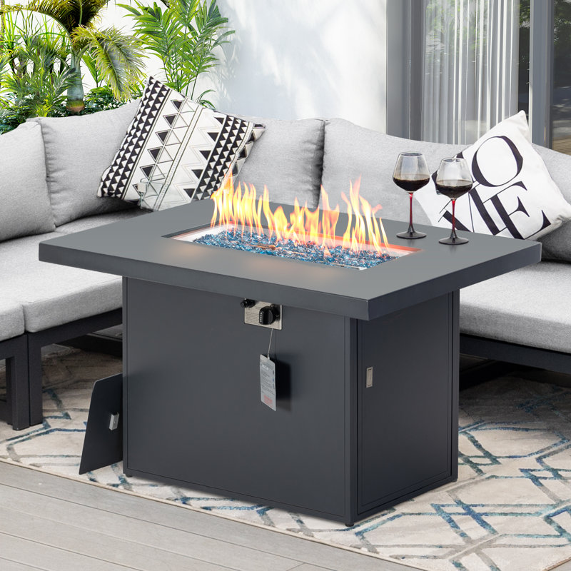 Bukovec 43"W x 25.6"H Outdoor Fire Pit Table Rectangle Aluminum Propane/Gas 55,000 BTU