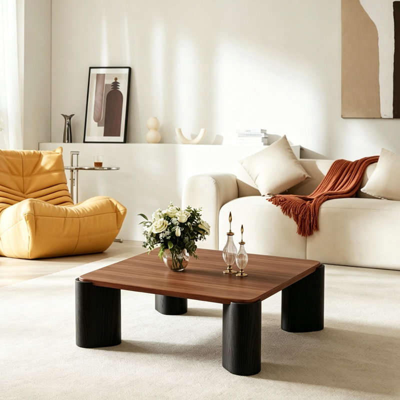 Table basse carrée en bois moderne, table de salon en bois robuste