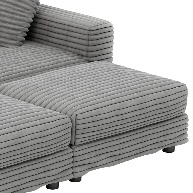 Modern Corduroy Fabric Upholstered 4-Seater Sectional Sofa with 2 Ottomans, 35.35" H x 102.42" W x 66.94" D, Gray