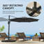 Parasol de patio décalé 10 pi à 360 ° pivotant à 360 °, gris-1230124780