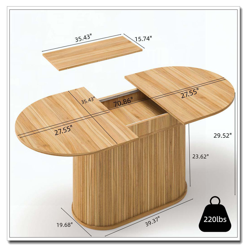 55.11"-70.86" Extendable Dining Table, Natural