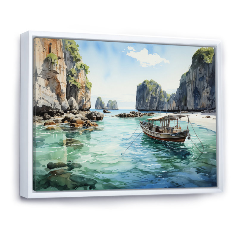 " Phi Phi Islands Beaches III ", 30" H x 40" W x 1.5" D, White Floater Framed