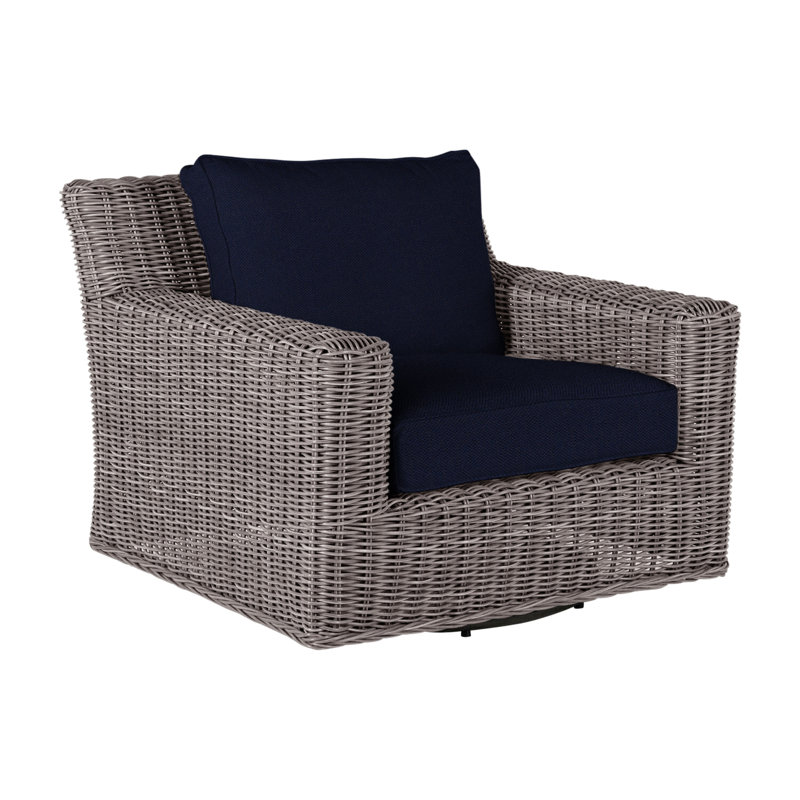 Rustic Patio Armchair with Cushions, Welt, Oyster, Linen Navy