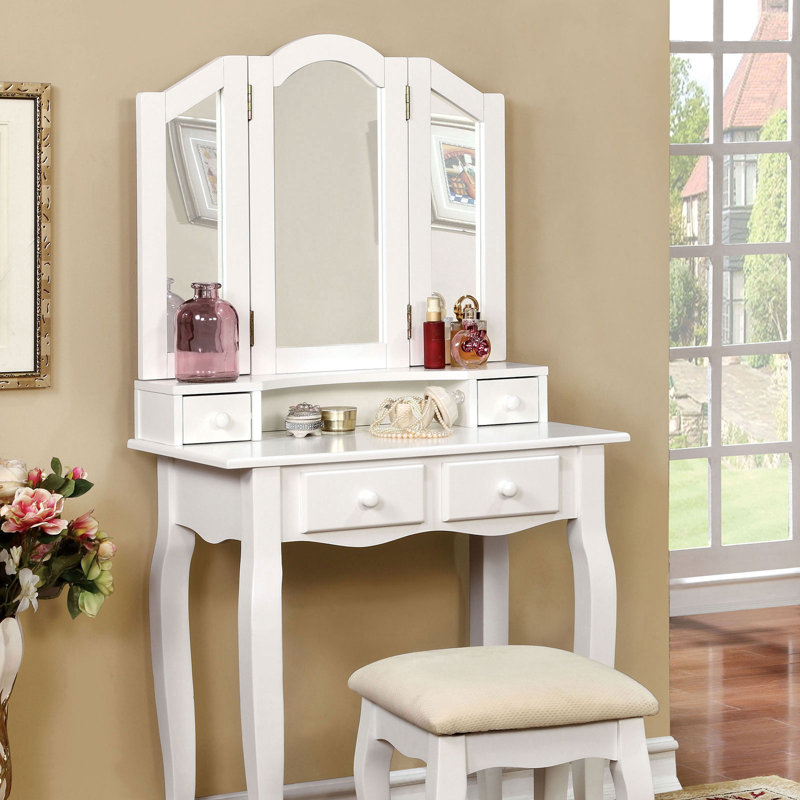 Ensemble coiffeuse avec miroir Schindler, Blanc