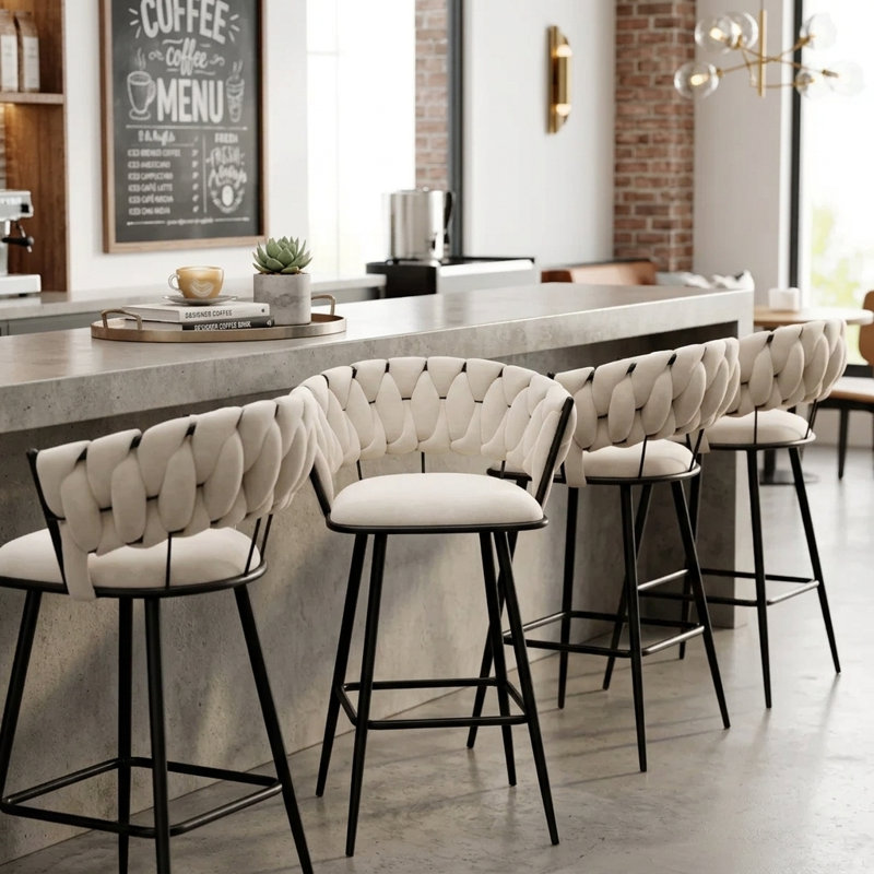 Tabouret de bar et de comptoir rembourré avec structure en métal (ensemble de 2), Ivoire ivoire