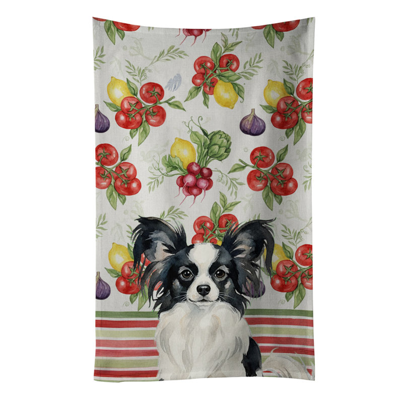 Black and White Papillon Vegetables Kitchen Towel, Black/White Papillon