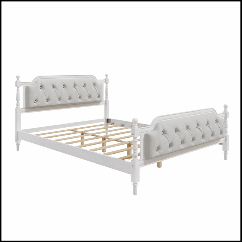 Structure de lit en bois massif traditionnel avec tête de lit capitonnée, durable et élégante pour un sommeil confortable