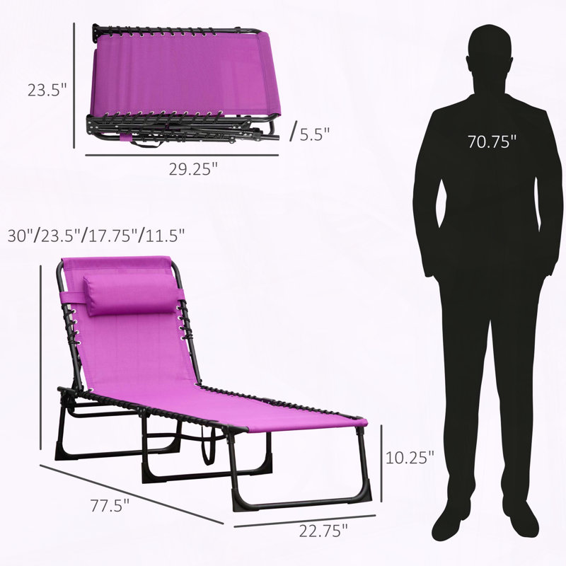Chaise longue pliante avec siège élastique et dossier à 4 positions, Purple