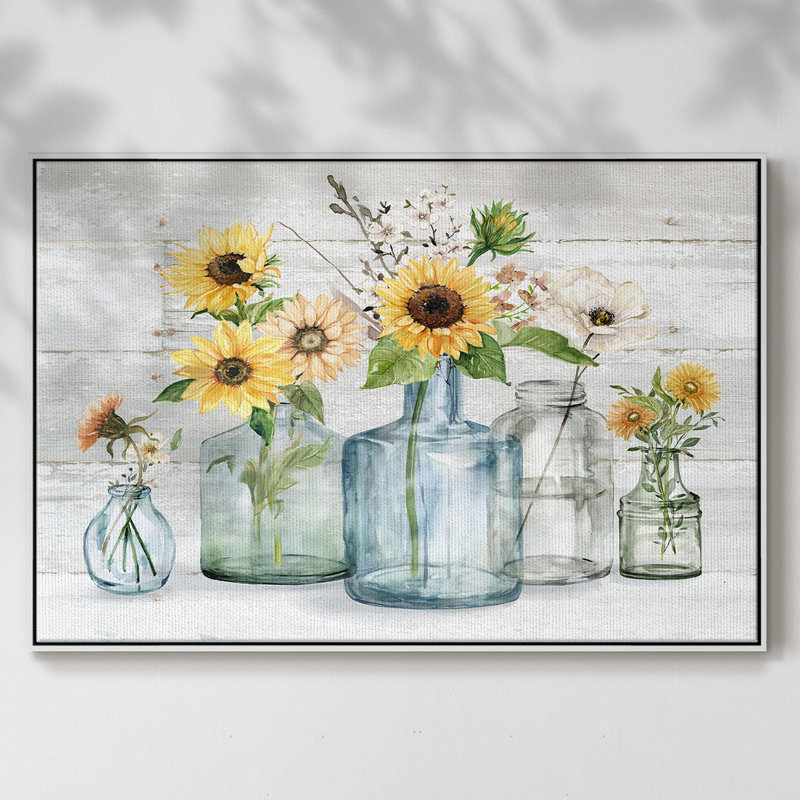 Sunflower Extravaganza, reproduction d'art sur toile, H 25 po x l 37 po x P 2 po, Blanc