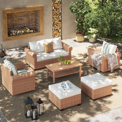 6 - Person Outdoor Wicker Seating Group With Cushions