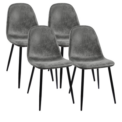 4Pcs Kitchen Dining Chairs, Grey Suede Upholstered, Foam Filled Seat, Metal Legs, Practical For Use Chairs Of 4, Black Soft Sponge Filling, & Area