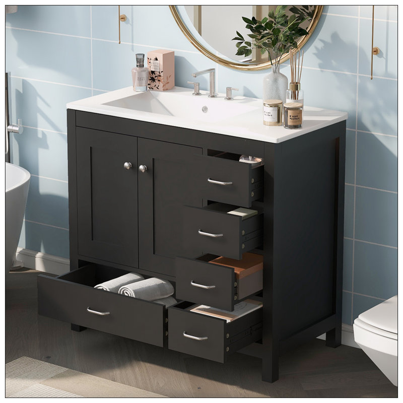Meuble-lavabo noir 36 po avec lavabo en céramique 36 po
