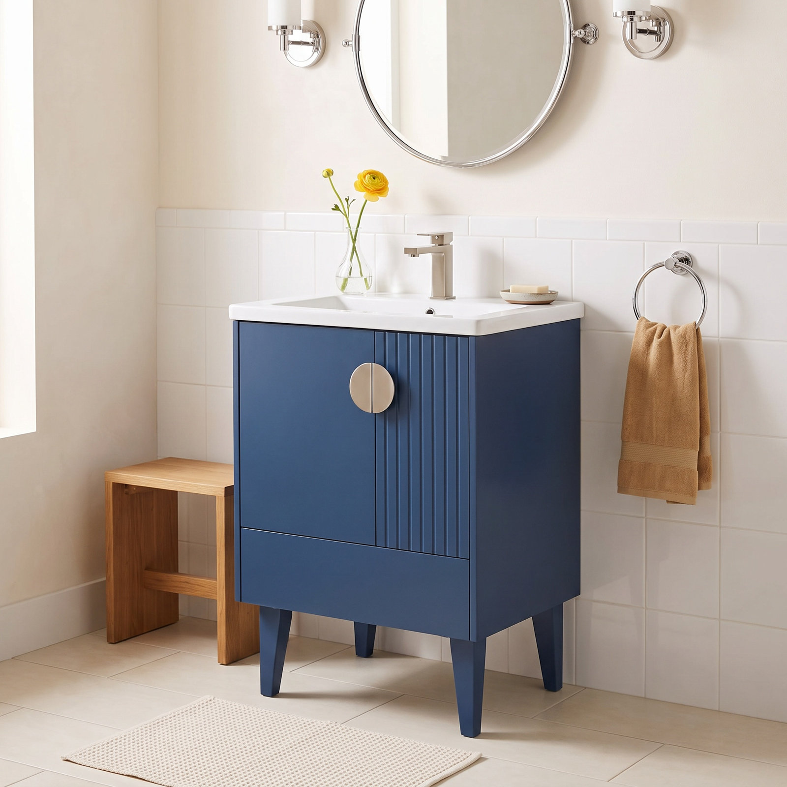 Saimah 24'' Single Bathroom Vanity, Navy Blue, Satin Nickel