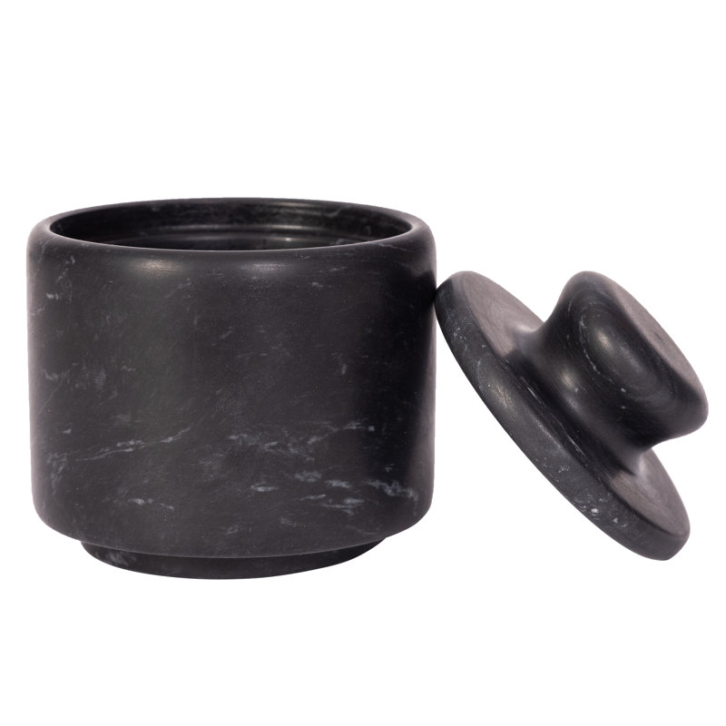 Black Matte Handcrafted Marble Salt Cellar with Lid