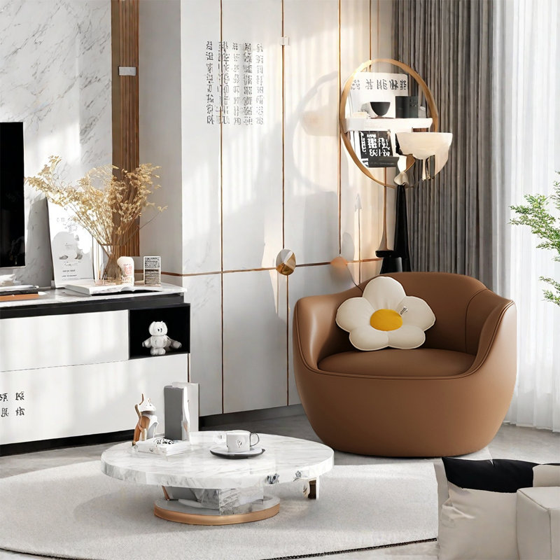 brown oval-shaped single sofa