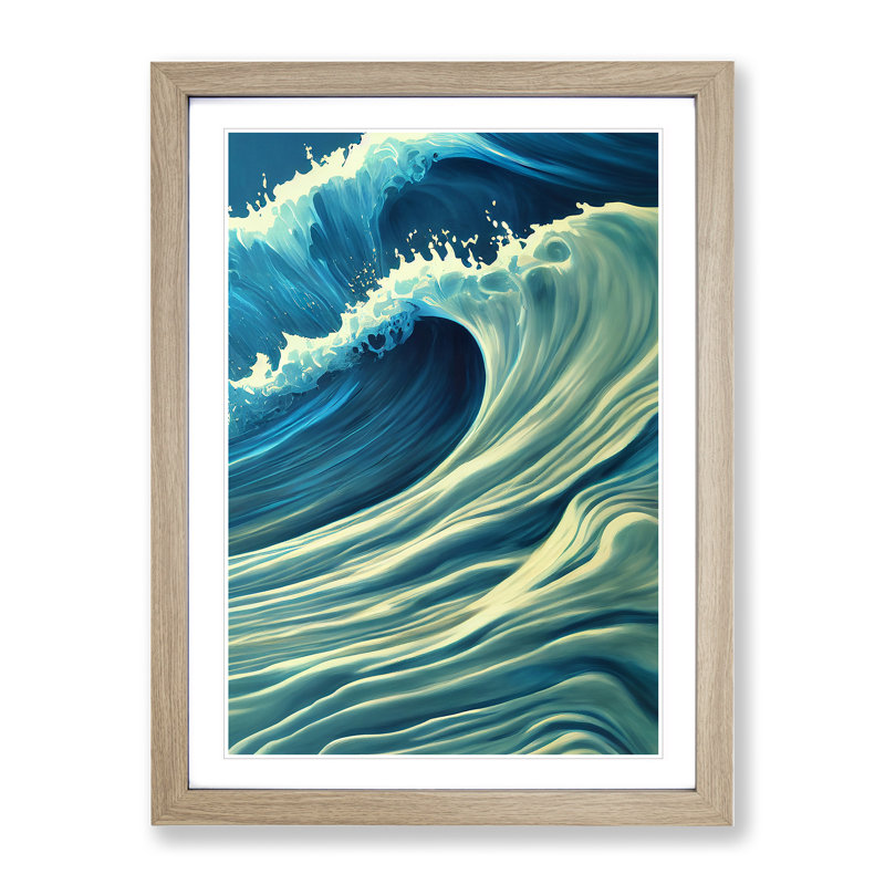 Ocean Wave No.1 - Wall Art, 34cm H x 25cm W x 2cm D, Oak  Framed