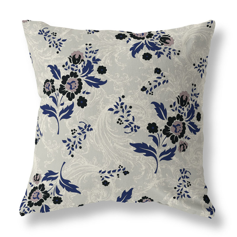 Coussin décoratif réversible à motif floral Meadow Strokes, H 20 po x l 20 po, Bleu/noir/vert