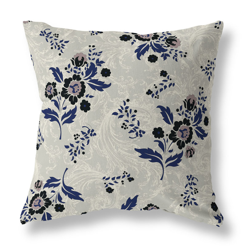 Meadow Strokes Floral Reversible Throw Pillow, 16"H x 16"W, Blue/Black/Green