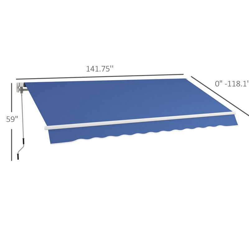 Auvent de patio rétractable 12 'x 10' avec poignée à manivelle manuelle et eau - tissu 280g / m, structure en aluminium pour terrasse, balcon, cour, bleu foncé, manivelle, différentes surfaces