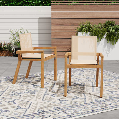 Skyler Patio Acacia Wood & Mesh Dining Chair Set by Latitude Run