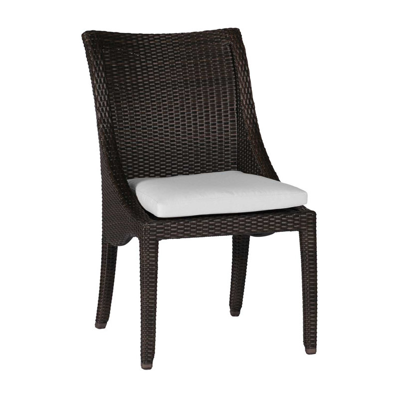 Athena Patio Dining Side Chair with Cushion, Black Walnut, Natural White, No Welt