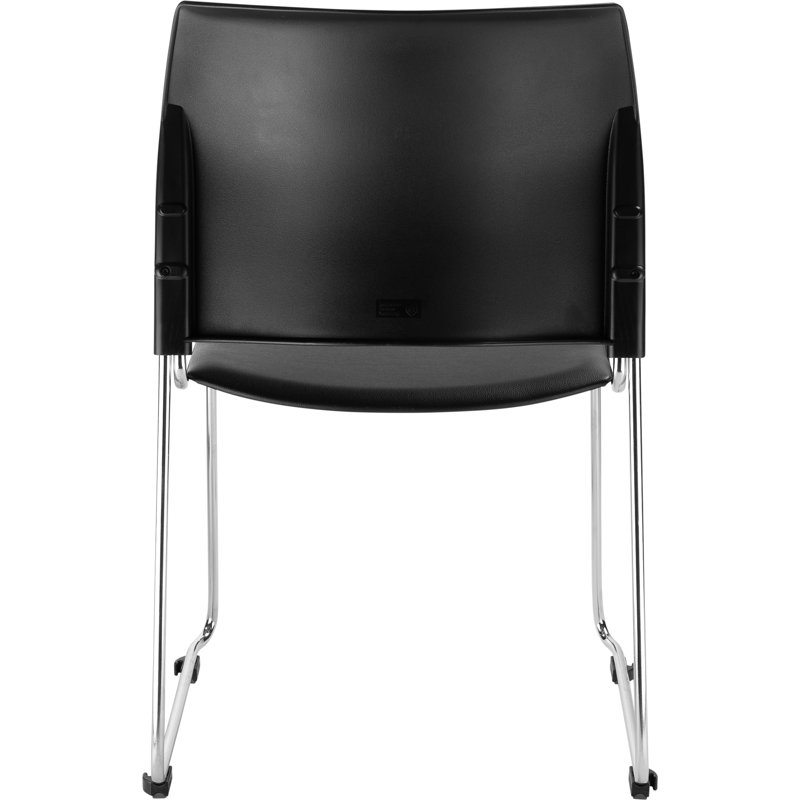Black Vinyl and Metal Armless Stackable Chairs, Set of 4
