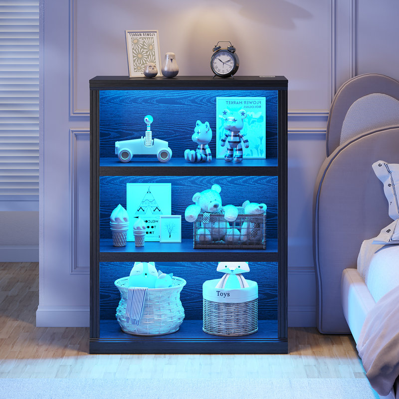 3 Tier Freestanding Bookcase with 3-Colour Motion Sensor LED Lights, Black