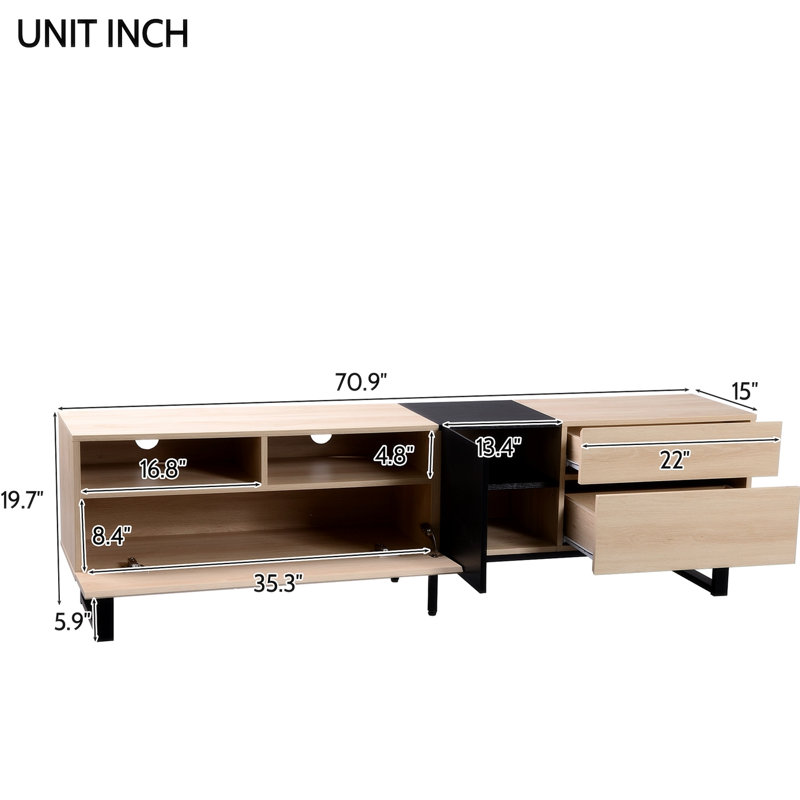 Meuble télé avec double espace de rangement, Bois naturel