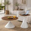 Ensemble de tables basses rondes 2 pièces, plateau de table à motif noyer avec base en acier, table basse multifonctionnelle (blanc et noyer)