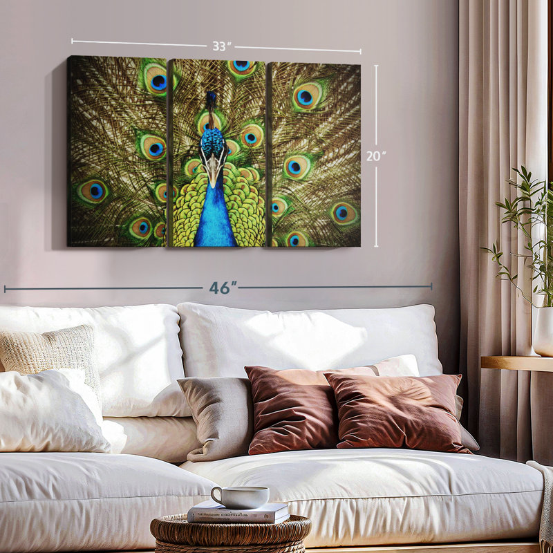 «Fierce Blue Peacock Wall Art» sur toile, H 20 po x l 33 po x P 1,25 po