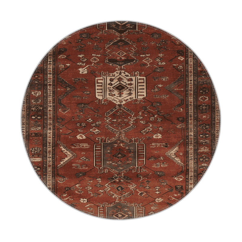 Turkish Brown Indoor and Outdoor Area Rug, Round 5'