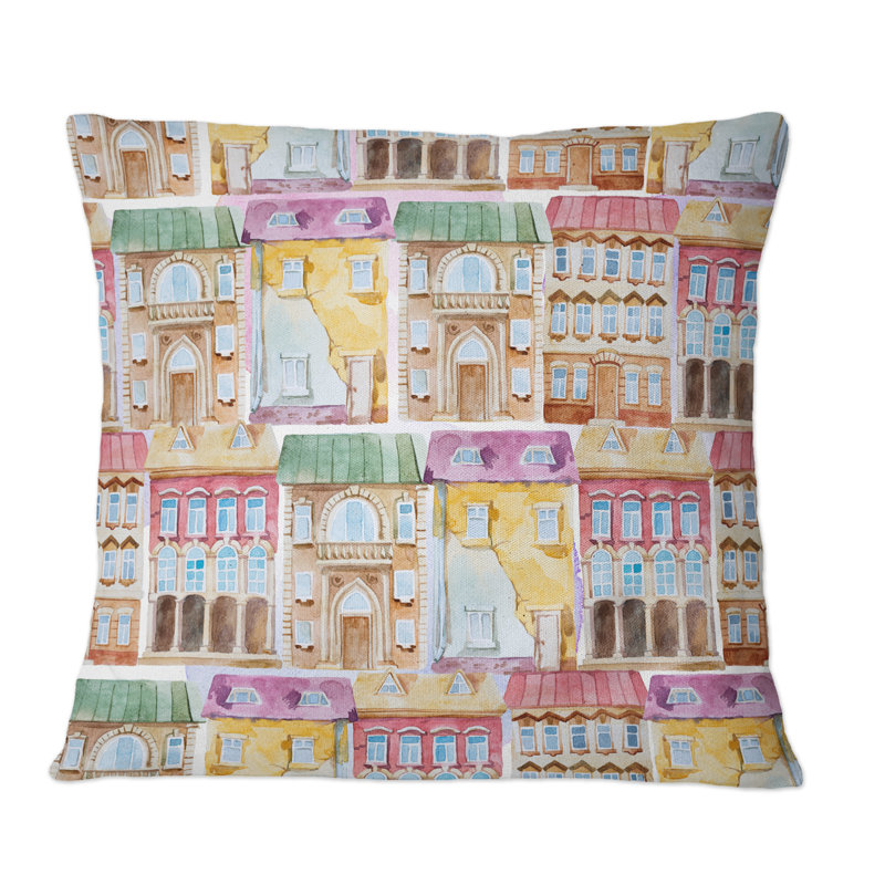 Lumineux façade de l'ancien bâtiment de la vieille Europe - Coussin décoratif à motif, 18 po x 18 po