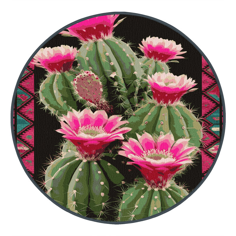  Tapis lavable en forme de figue de barbarie Southwestern, Rond 3 pi