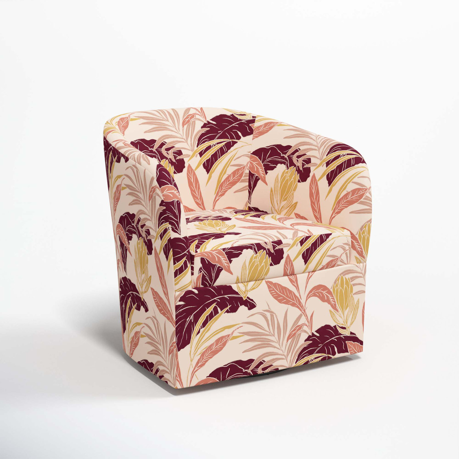 Lesia Upholstered Swivel Barrel Chair, Protea Palm Blush