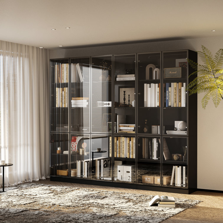 78.7'' H X 94.5'' W 5-Tier Display Bookcase With Glass Doors And LED Light