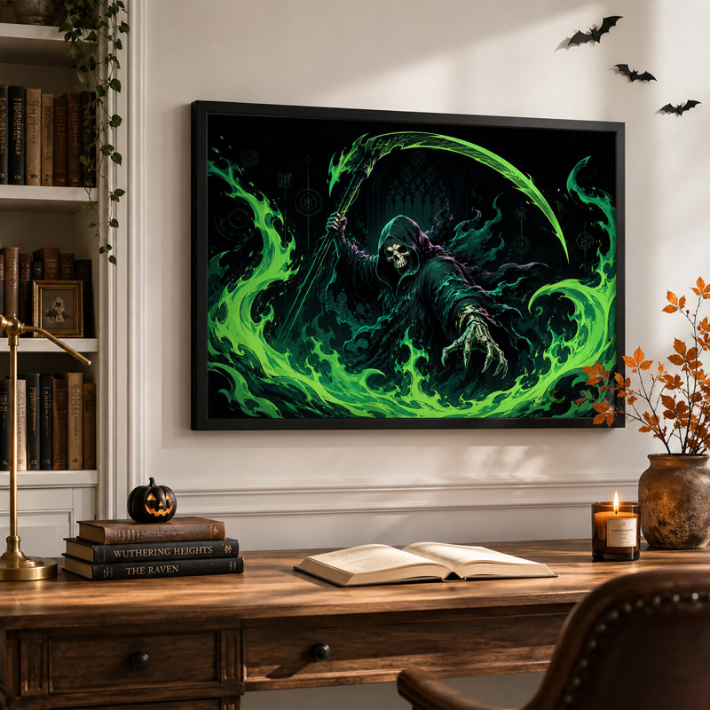 «Grim Reaper with Glowing Green Scythe», art mural sur toile, H 12 po x l 18 po
