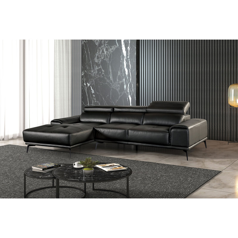 Canapé modulaire contemporain de 111 po, méridienne gauche, noir