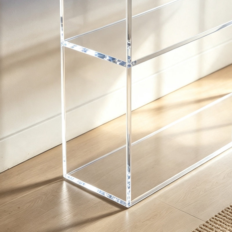 Console en acrylique transparent à base transparente, H 31,5 po x l 39,37 po x P 11,81 po