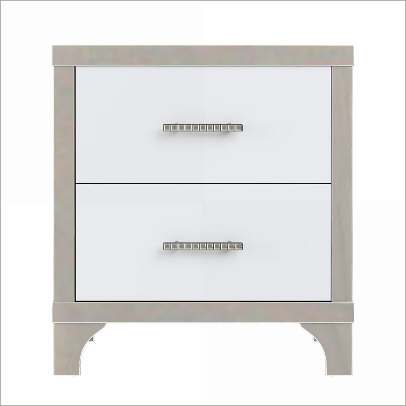 Table de chevet blanche brillante à 2 tiroirs - Rangement moderne pour chambre à coucher