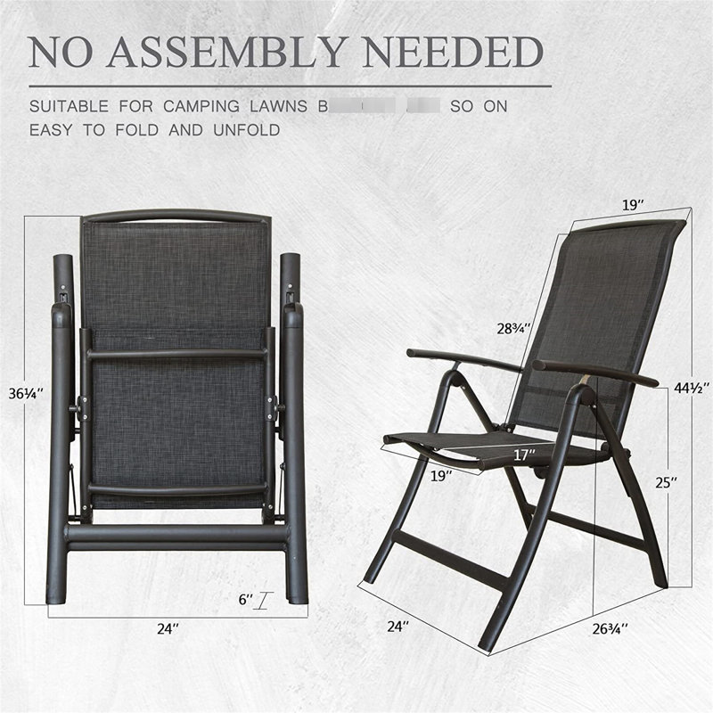 Folding Outdoor Chairs Of 2 - Aluminium Frame Reclining Sling Lawn With Locking Bar For Fabric Camping Patio Outdoor, Wedding, Porch