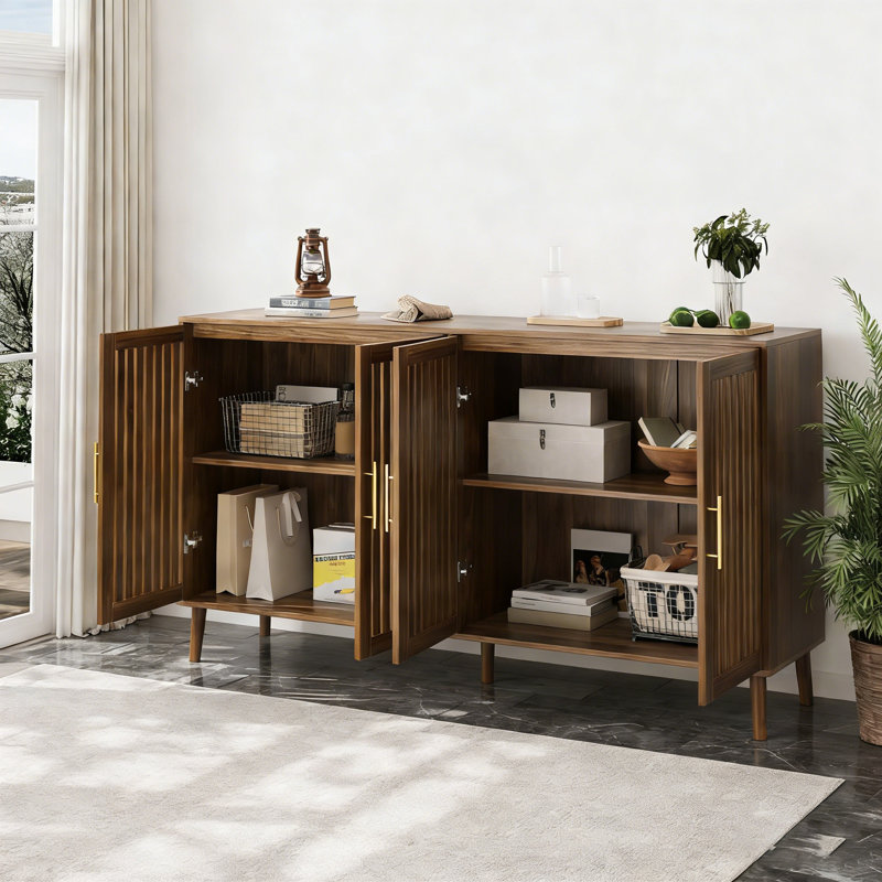 Buffet de 63 pouces avec rangement, buffet à 4 portes grillagées, armoire d'appoint multifonctionnelle pour la salle à manger, le salon, le vestibule, la cuisine