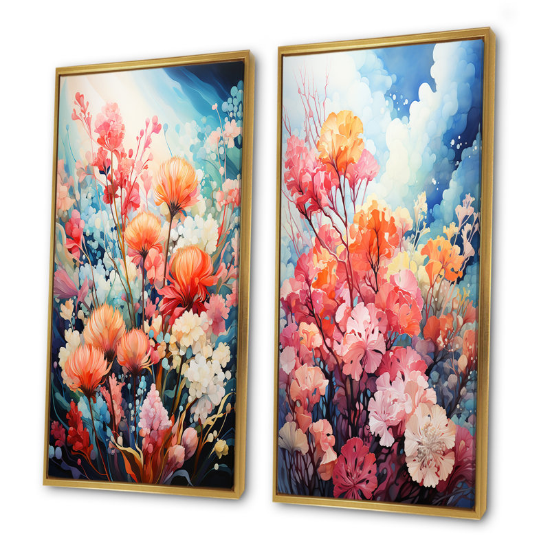 Ensemble de salon mural Coral Reef Barrier Gracefulness - Assortiment de bouquets de 2, Cadre flottant doré