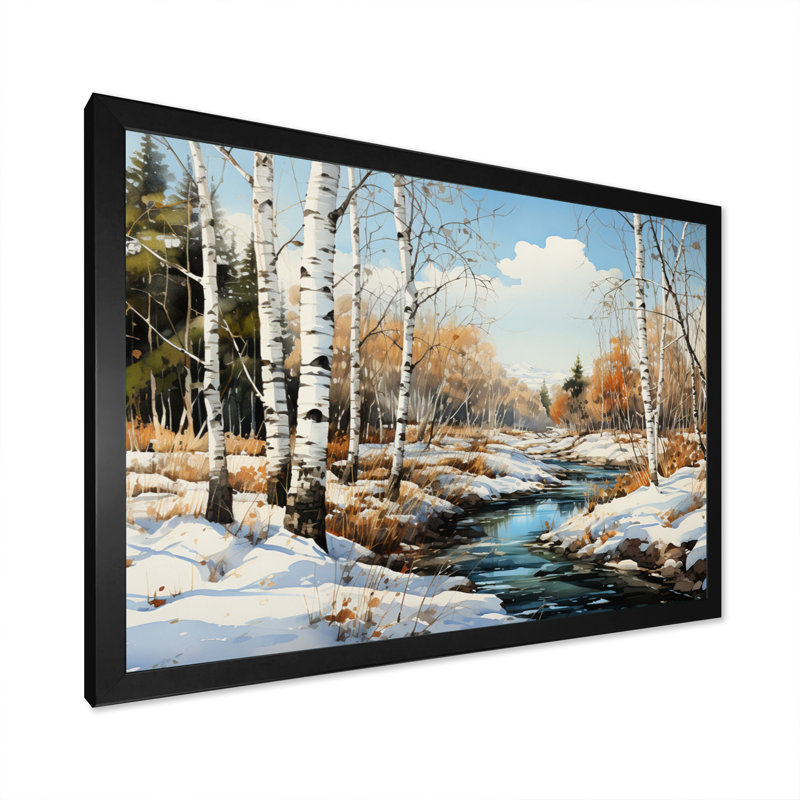 Birch Woods Winter Whispers III - Imprimé, H 30 po x l 40 po x P 1,5 po, Cadre photo noir