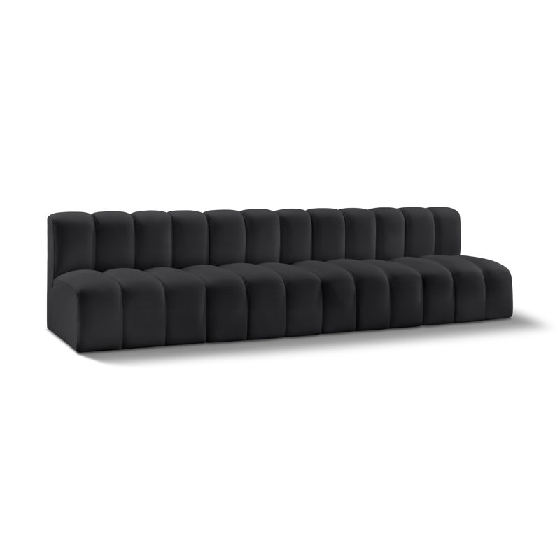 Hylee Upholstered 119'' Sofa, Black Vegan Leather