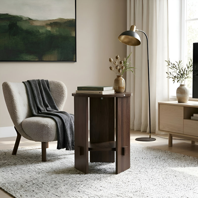 Side Table With Storage Shelf, Walnut 