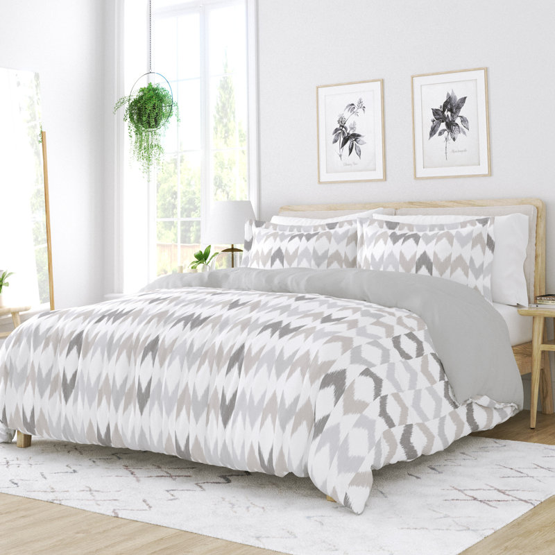 Gray Chevron Twin XL Reversible Microfiber Duvet Cover Set